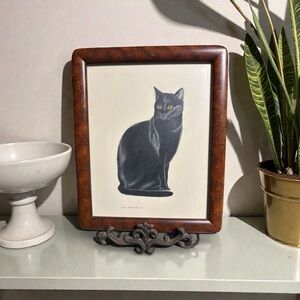 Vintage 1987 Black Cat Art Print Framed | Linda Jarvis